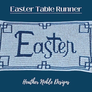 Easter Table Runner pattern, mosaic crochet table runner pattern, mosaic overlay crochet, crochet table runner pattern, Level 2 image 1