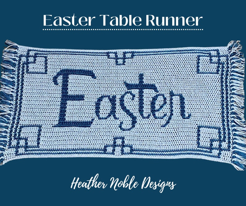 Easter Table Runner pattern, mosaic crochet table runner pattern, mosaic overlay crochet, crochet table runner pattern, Level 2 image 1