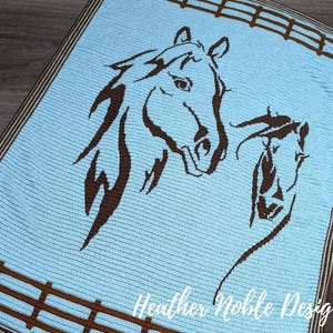 Mare and Foal, mosaic crochet blanket pattern, mosaic crochet animal pattern, mosaic overlay crochet, mosaic crochet pattern, crochet horses