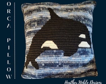 Orca Pillow 3, Mosaic crochet pillow pattern, animal pillow crochet pattern, mosaic overlay crochet, orca crochet pattern, Level 3