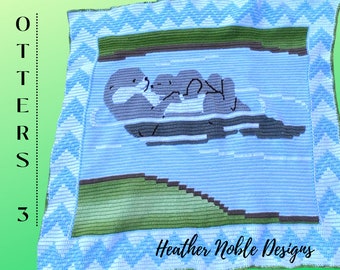 Otters 3, Mosaic crochet blanket pattern, animal blanket crochet pattern, mosaic overlay crochet, otter crochet pattern, Level 3