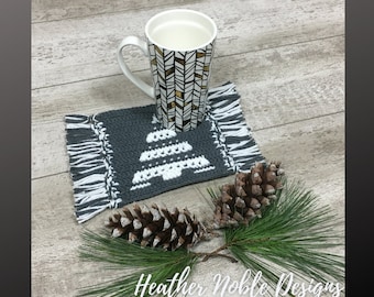 Christmas Tree Mug Rug and Placemat - Mosaic Crochet Pattern (PDF Pattern-charts only)