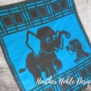 Elephant Blanket 2, mosaic crochet blanket pattern, mosaic crochet animal pattern, mosaic overlay crochet, mosaic crochet pattern, elephants