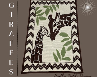 Giraffes 3, Mosaic crochet blanket pattern, animal blanket crochet pattern, mosaic overlay crochet, giraffe crochet pattern, Level 3