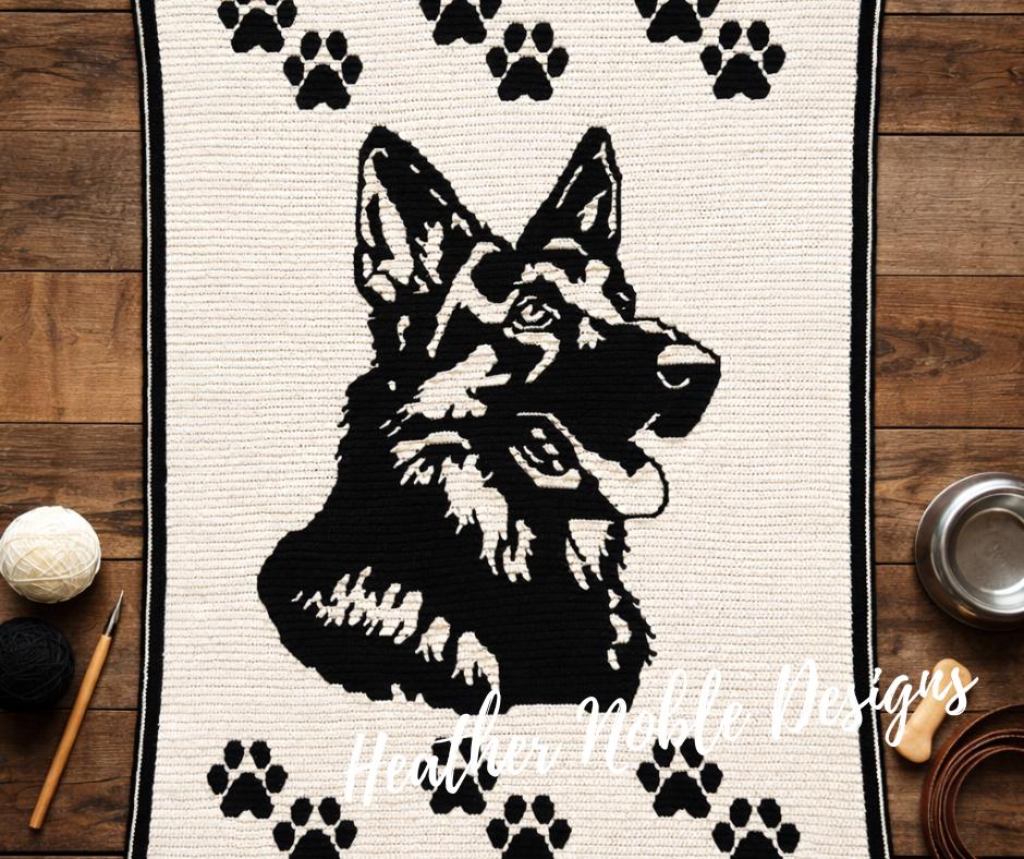 38 German Shepherd Crochet Patterns for Amigurumi, Decor, and Dog Lover Gifts 31 German Shepherd Mosaic Crochet Blanket