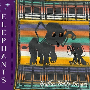 Elephants 3, Mosaic crochet blanket pattern, animal blanket crochet pattern, mosaic overlay crochet, elephant crochet pattern, level 3
