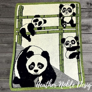 Panda Blanket 3, mosaic crochet blanket pattern, mosaic crochet animal pattern, mosaic overlay crochet, mosaic crochet pattern, pandas