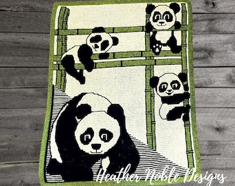 Panda Blanket 3, mosaic crochet blanket pattern, mosaic crochet animal pattern, mosaic overlay crochet, mosaic crochet pattern, pandas