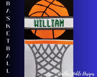 Basketball blanket crochet pattern, mosaic crochet blanket pattern, mosaic overlay crochet, mosaic crochet alphabet, personalized, Level 1