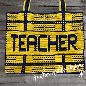 Plaid Teacher Tote, mosaic crochet bag pattern, mosaic overlay crochet, crochet bag pattern, crochet in the round, teacher gift