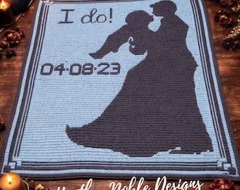 Eu aceito - Padrão de manta de casamento em crochê mosaico (Padrão em PDF)