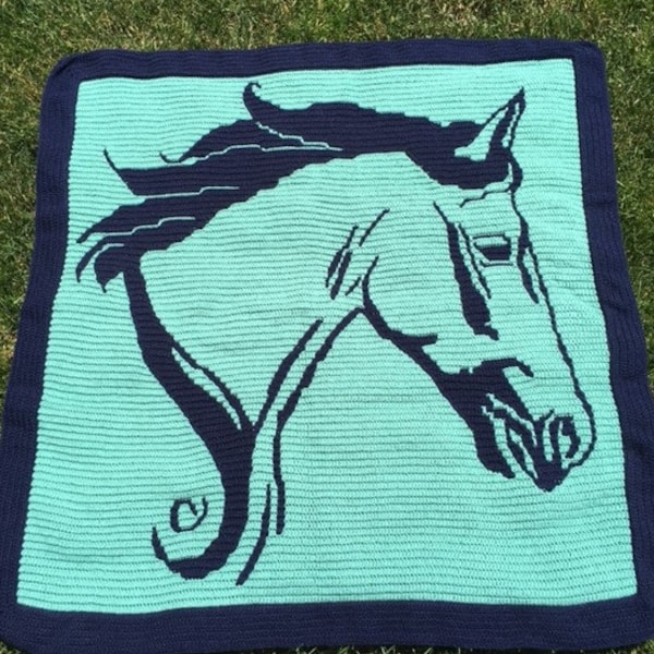 Horse, Mosaic crochet baby blanket pattern, Mosaic overlay crochet, baby gift, horse crochet pattern, Level 2