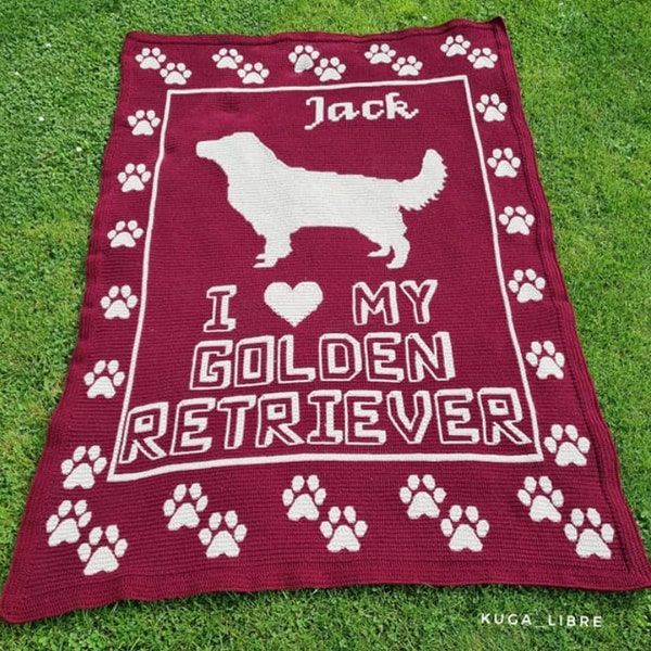 Golden Retriever, Mosaic crochet blanket pattern, Mosaic overlay crochet, Dog lover gift, Golden Retriever crochet pattern, Level 2