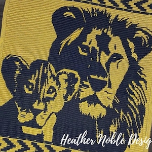 León y cachorro, patrón de manta de crochet en mosaico, patrón de animal de crochet en mosaico, superposición de crochet en mosaico, patrón de crochet en mosaico, leones de crochet