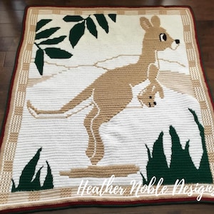 Kangaroo Blanket 3, mosaic crochet blanket pattern, mosaic crochet animal pattern, mosaic overlay crochet, mosaic crochet pattern, Kangaroo