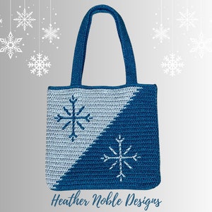 Snowflake Tote, mosaic crochet tote pattern, mosaic overlay crochet, crochet in the round, snowflake crochet pattern, holiday bag pattern