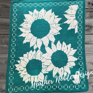 Sunflowers, mosaic crochet blanket pattern, mosaic overlay crochet, crochet sunflower pattern, mosaic crochet floral pattern, sunflowers