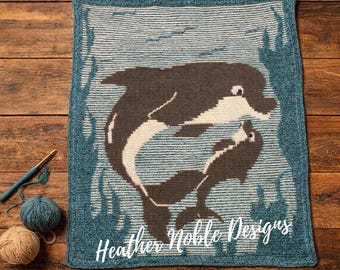 Dolphins - Mosaic & Tapestry Crochet Blanket Pattern (PDF Pattern)