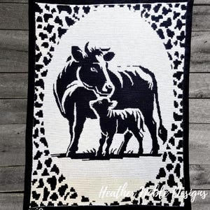 Cow and Calf Blanket, mosaic crochet blanket pattern, mosaic crochet animal pattern, mosaic overlay crochet, mosaic crochet pattern, cows