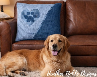 Paw Print Pillow - Mosaic Crochet Pattern (PDF Pattern)