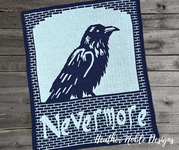 Nevermore Blanket, mosaic crochet blanket pattern, mosaic overlay crochet, mosaic crochet gothic pattern, Raven, Halloween blanket pattern
