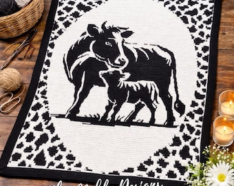 Cow and Calf Blanket - Mosaic Crochet Pattern (PDF Pattern)