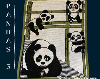 Panda 3, Mosaic crochet blanket pattern, animal blanket crochet pattern, mosaic overlay crochet, panda crochet pattern, Level 3