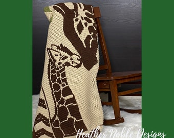 Giraffes 2, Mosaic crochet blanket pattern, animal blanket crochet pattern, mosaic overlay crochet, giraffe crochet pattern, Level 2