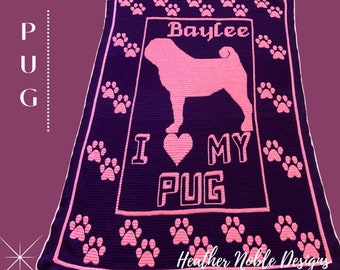 Pug, Mosaic crochet blanket pattern, Mosaic overlay crochet, dog lover gift, Pug crochet pattern, Level 2