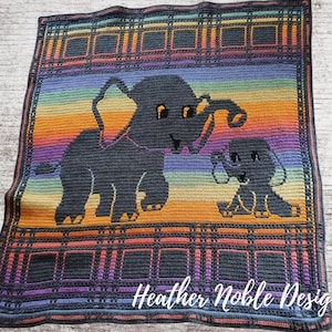 Elephant Blanket 3, mosaic crochet blanket pattern, mosaic crochet animal pattern, mosaic overlay crochet, mosaic crochet pattern, elephants