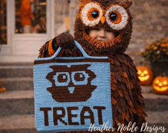 Owl Trick or Treat Tote - Mosaic Crochet Pattern (PDF Pattern)