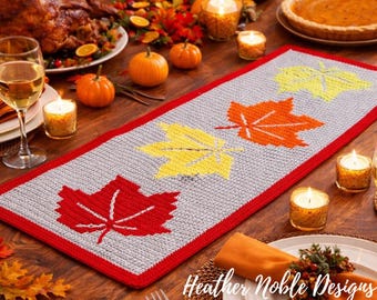 Maple Leaves Table Runner - Mosaic Crochet Pattern (PDF Pattern)