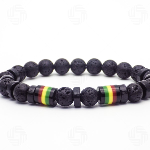 Mens African Ghanaian Rasta Ethiopian Black Lava Bracelet Wooden Spacer Spacer Essential Oil Healing Stress Bead Fathers Day Gift For Him