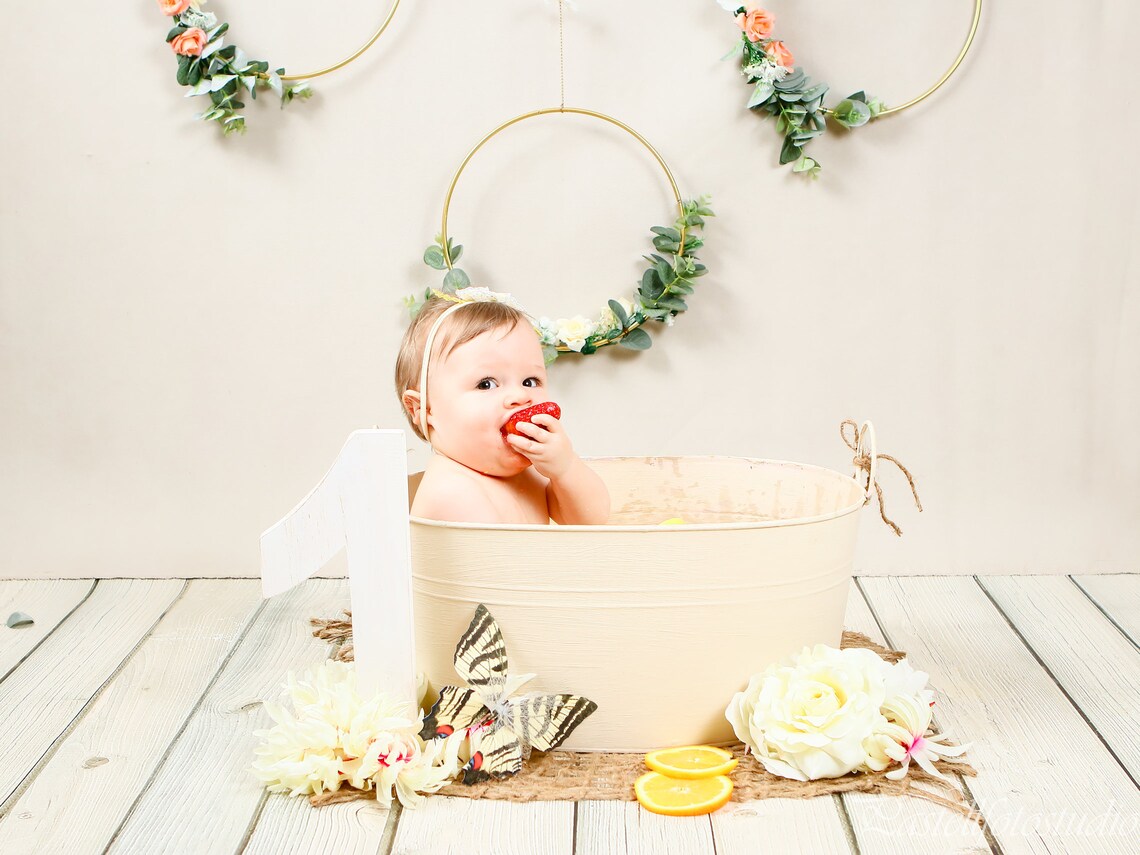 Cake Smash Digital Backdrop Baby Girl Pastel Beige Digital Etsy