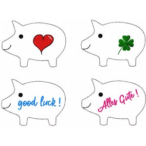 Embroidery file lucky pig frame 10x10 (4x4"), 5 files, 2 sizes, piggy, New Year's Eve, heart, cloverleaf, all the best