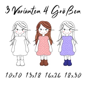 Embroidery file Girl Application in four sizes and three variants, Application, Redwork