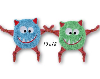 Embroidery design: Little Monster Cuddly Cloth (in-the-hoop) frame 13 cm x 18 cm, cuddly toy, soft toy, comfort blanket, embroidery pattern