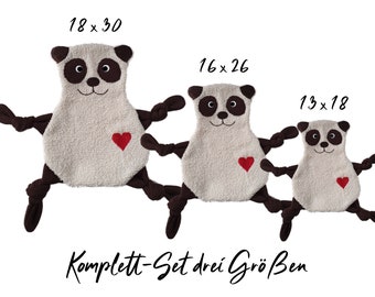 Stickdatei ITH Panda Kuscheltuch in drei Größen, Baby Schmusetuch, Kuscheltier, Schnuffeltuch