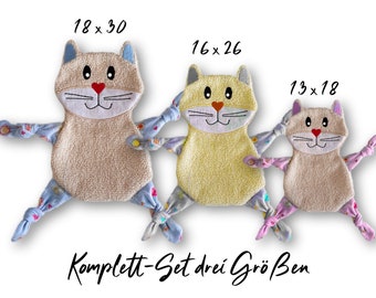 Cat cuddly toy embroidery design (ITH) in three sizes, baby comforter, cuddly toy, security blanket, embroidery pattern