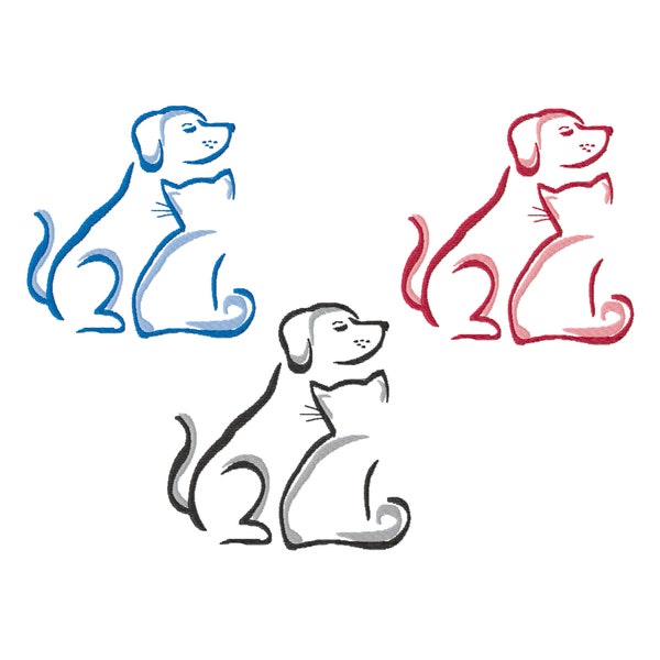 Stickdatei Hund und Katze, Stickmuster, Tier, sticken, Silhouette