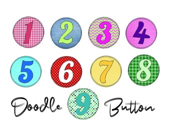 Stickdatei Zahlen Doodle Button - Rahmen ab 10 cm x 10 cm, embroidery, stick file, button, doodle, application, numbers