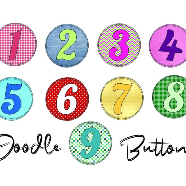 Stickdatei Zahlen Doodle Button - Rahmen ab 10 cm x 10 cm, embroidery, stick file, button, doodle, application, numbers