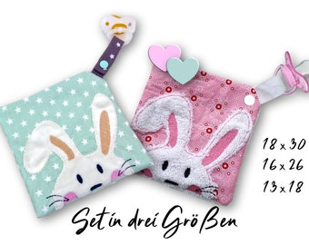 Stickdatei Schmusetuch Hase ITH drei Größen, Baby, Schmusetuch, Kuscheltuch, Schnuffeltuch, Stickmuster, Hase, Schnuller, Nuckel