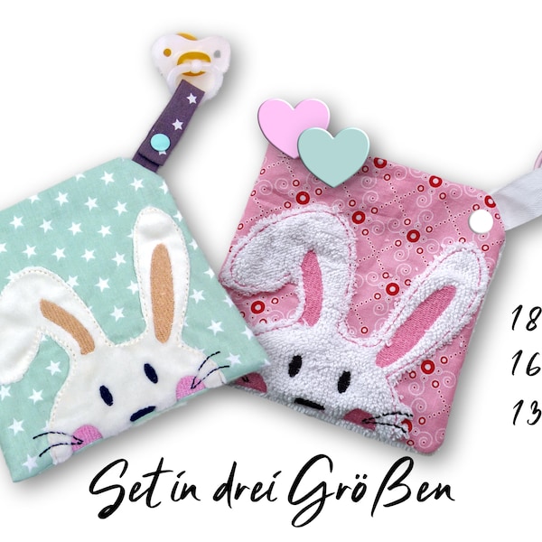 Stickdatei Schmusetuch Hase ITH drei Größen, Baby, Schmusetuch, Kuscheltuch, Schnuffeltuch, Stickmuster, Hase, Schnuller, Nuckel