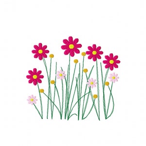 Fichier de broderie fleurs en quatre tailles, fleur, prairie, fleur, herbe
