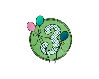 Embroidery file birthday numbers 1 to 9 - Doodle Button - embroidery, stick file, button, doodle, application, numbers, balloon, birthday