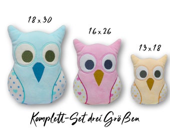 Embroidery file owl ITH three sizes, pillow, cuddly toy, comfort blanket, cuddle cloth, embroidery pattern