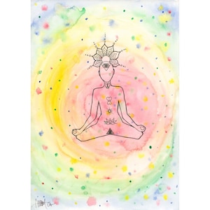 Watercolor and ink spiritual painting, inner peace, chakras, psychedelic art, acid free paper print from original