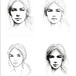 30 digitala skisser av kvinnliga ansikten - direkt nedladdning