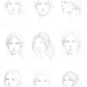 Utskrivbara A4-skisser av kvinnliga ansikten – 50 tomma ansiktskonturer för att spåra och öva med handritning